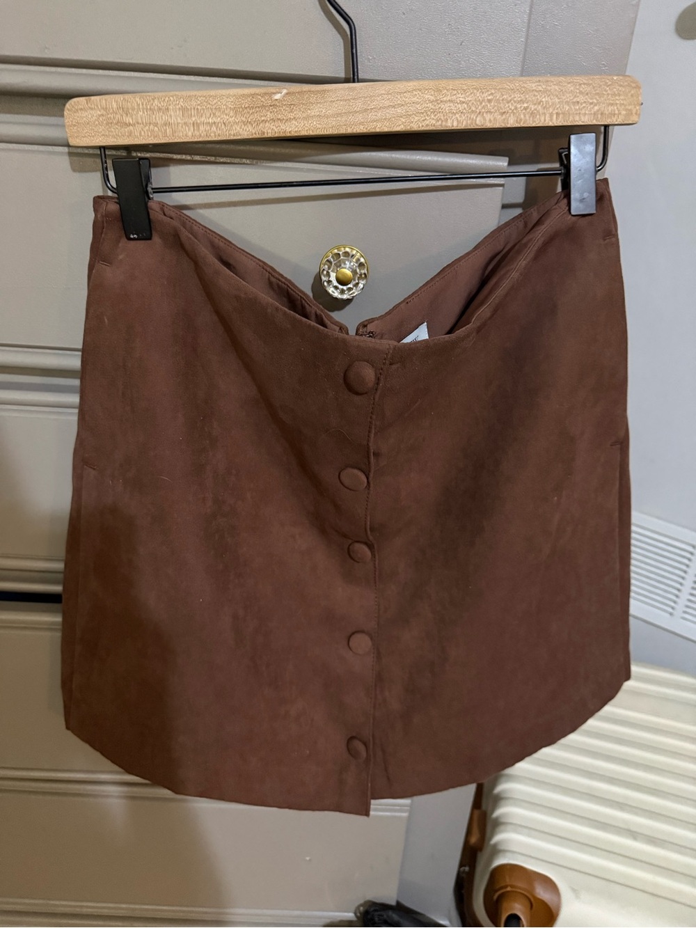 J. Crew Brown Faux Suede Button-Front Mini Skirt